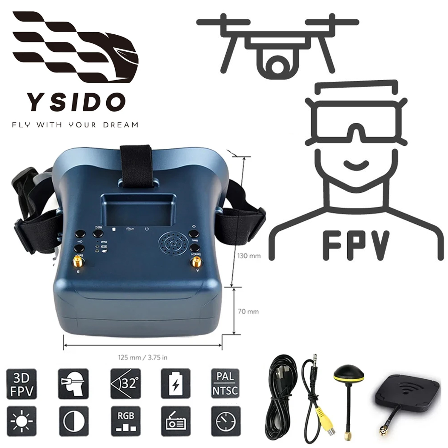 FPV Brille 008D 5,8G 40CH 4,3  – Drone Racing Goggles Bewertung und Preis