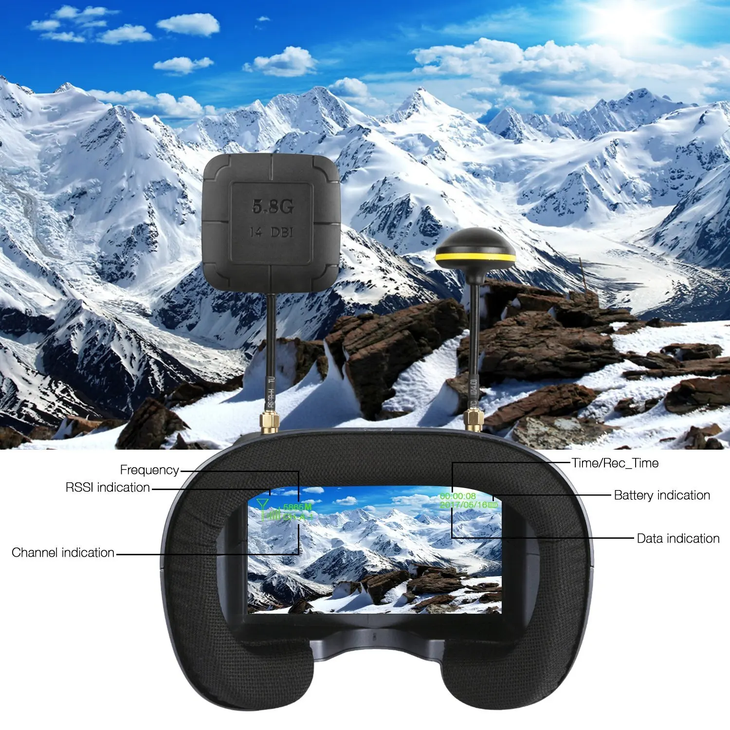 FPV Brille 008D 5,8G 40CH 4,3  – Drone Racing Goggles Bewertung und Preis